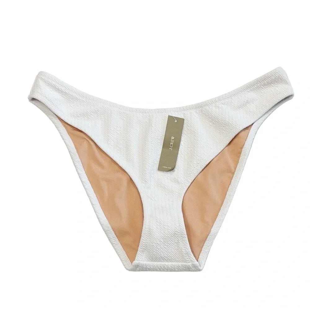 J. Crew Ribbed Curved Waist Cheeky String Bikini Bottom Women's L White New 7867